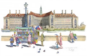 a painting of The County Hall