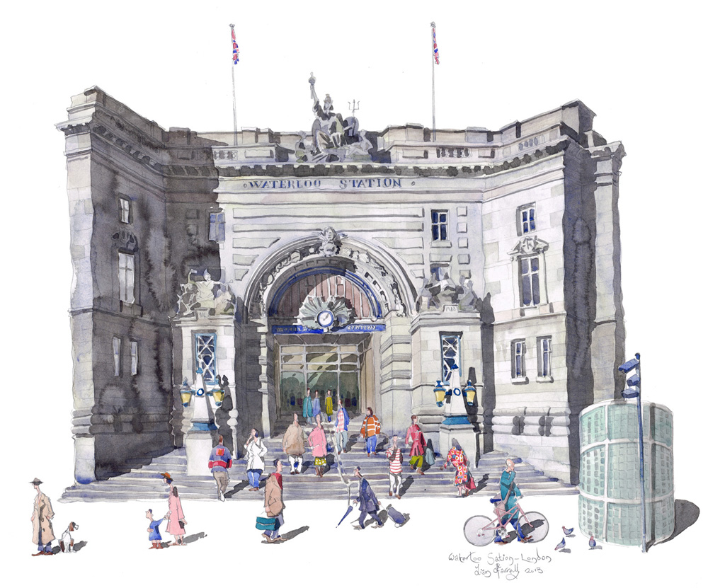 A painting of Waterloo Station