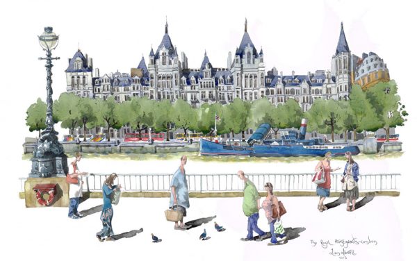A painting of The Royal Horseguards Hotel in London