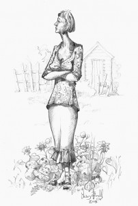 Drawing of a women in an allotment