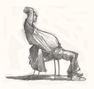 man in chair drawing art