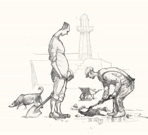 st ives diggers drawing of bait diggers