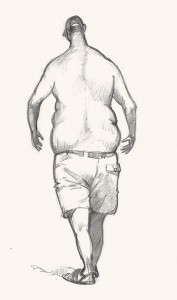 man walking in st Ives drawing