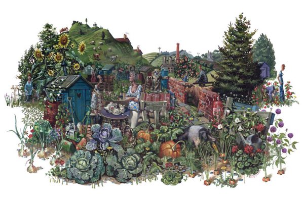 A painting of an allotment