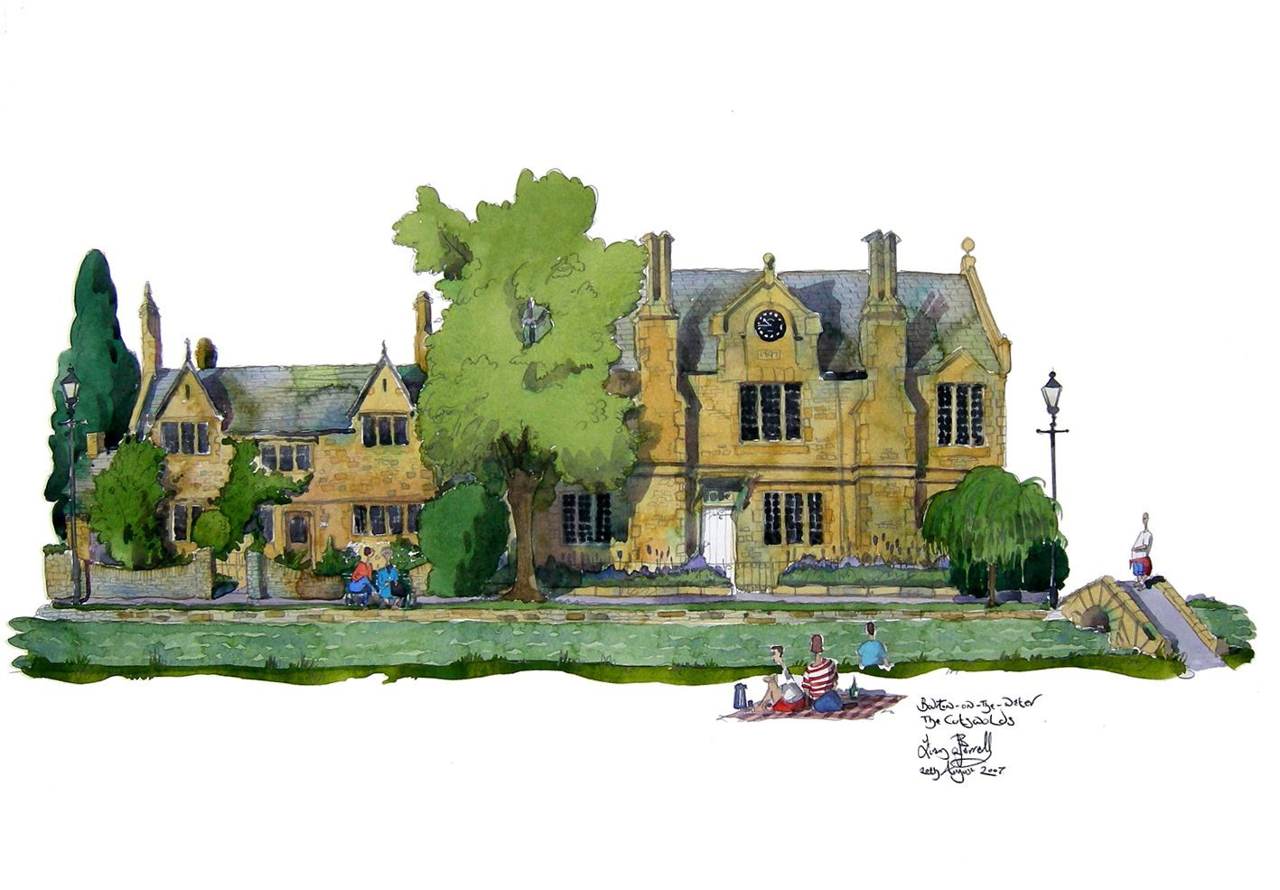 a painting of Bourton on the Water
