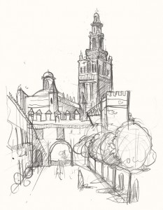 A drawing of The Giralda, Seville