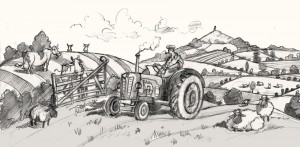 A drawing of a tractor in Pilton
