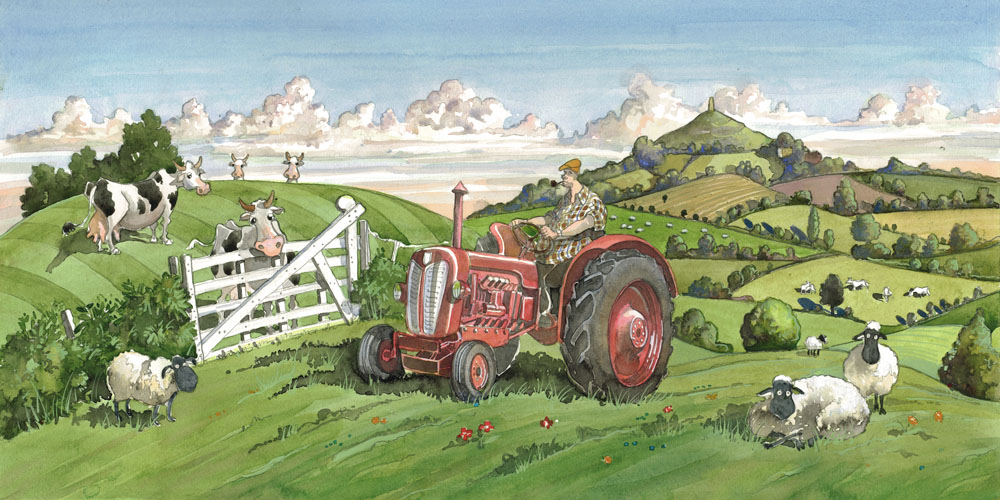 A painting of a tractor in Pilton