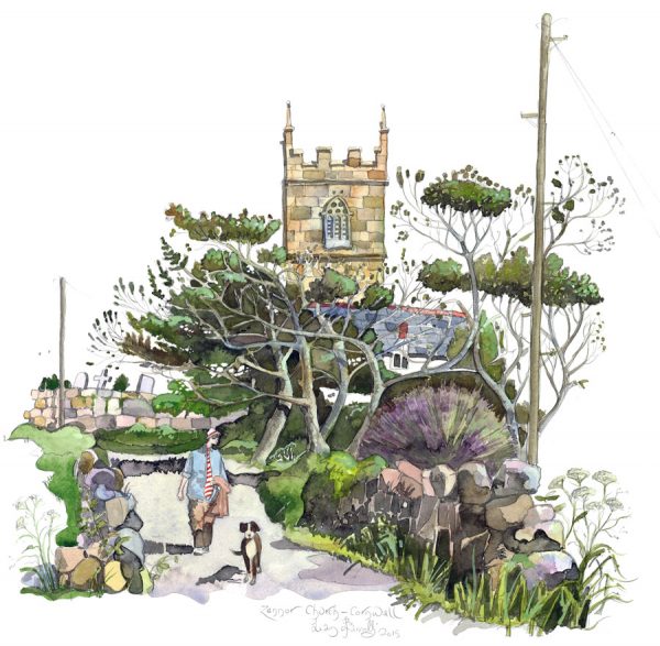 A painting of Zennor Church, Cornwall