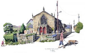 A painting of Pilton Methodist church