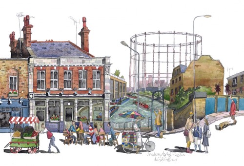 A painting of Broadway market, London