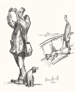 drawing of a man and dog in Broadway market London