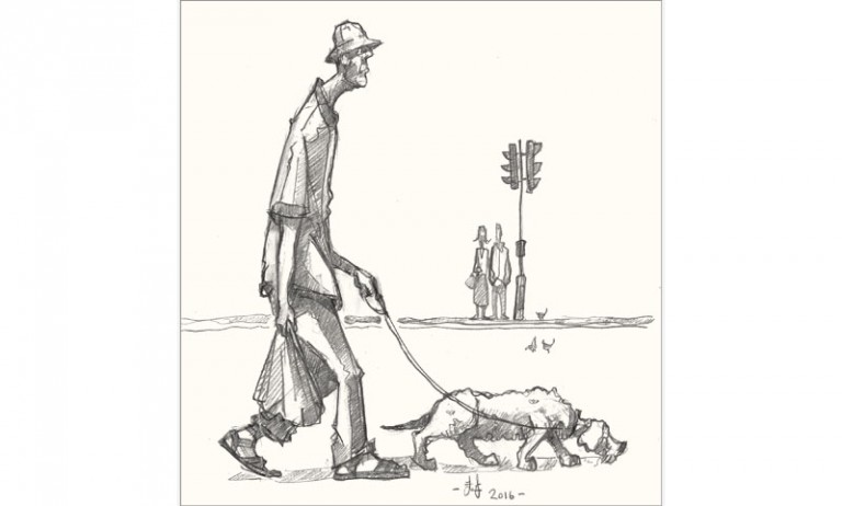 man and dog drawing for blog