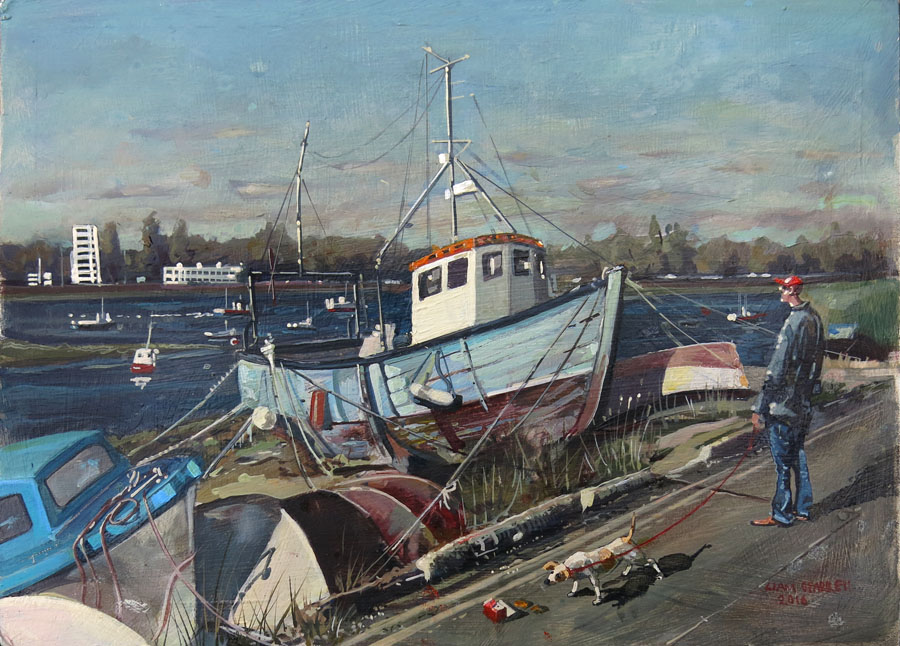 A painting of a boat in Portsmouth