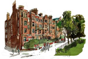 A painting of Ashworth Mansions, Maida Vale, London Sketch 1
