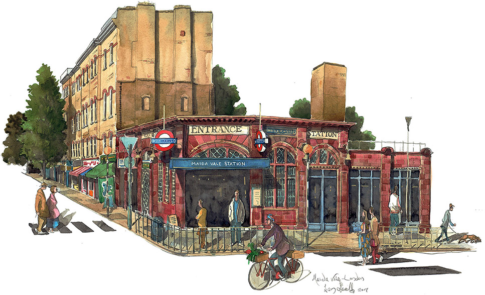 A painting of Maida Vale Tube Station London