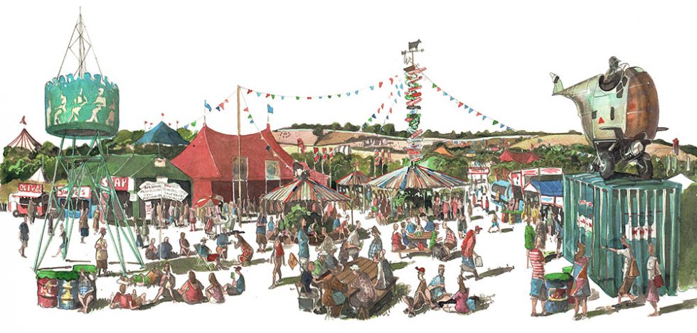 Painting of The William Green field Glastonbury Festival