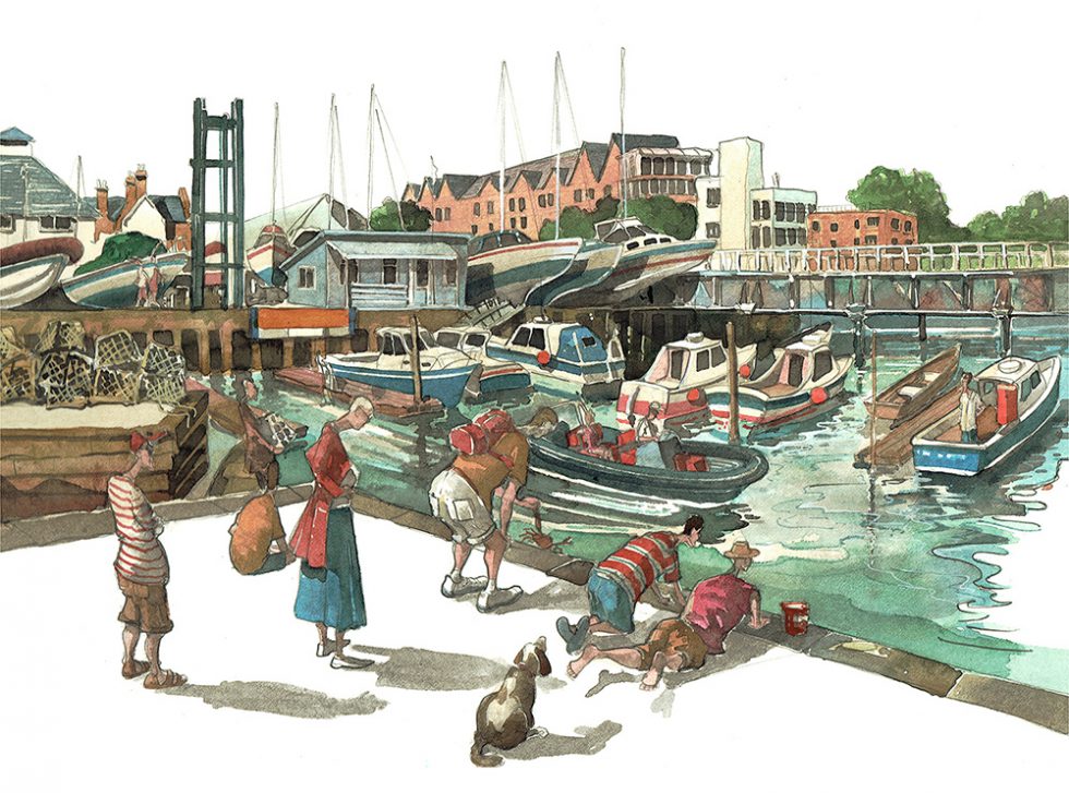 A painting of Lymington Harbour