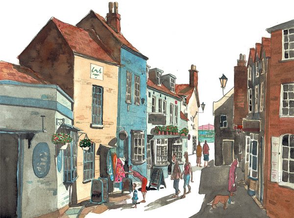 A painting of Quay Hill Lymington