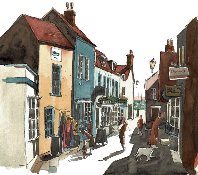 A painting of Quay Hill Lymington