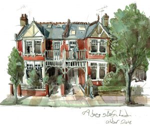 A painting of a house in Barnes London