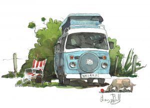 A painting of a Vintage Volkswagen Bus