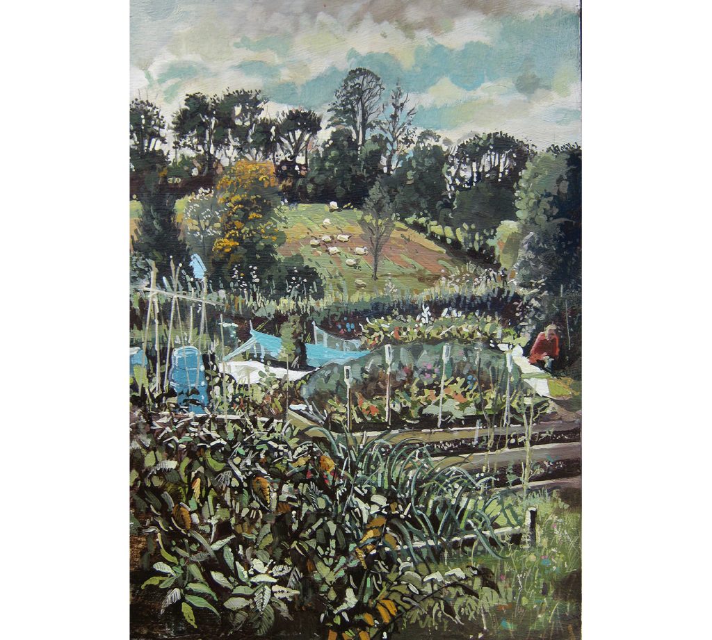 Oil painting of an allotment