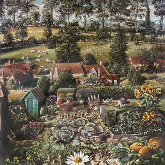 painting of the allotment in Pilton Somerset