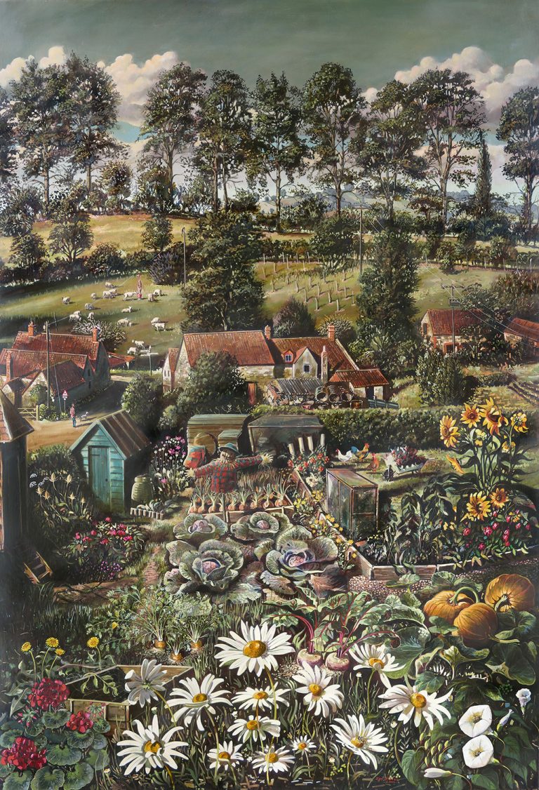 painting of the allotment in Pilton Somerset
