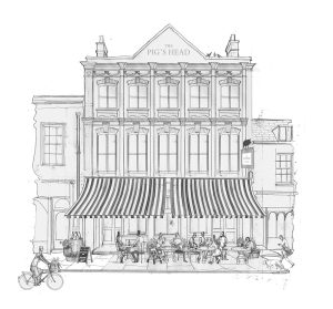 Drawing Pig's head pub in Clapham