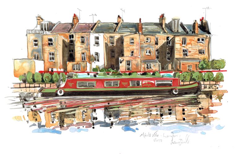 Painting of A narrow boat on The Grand Union Canal Maida Hill