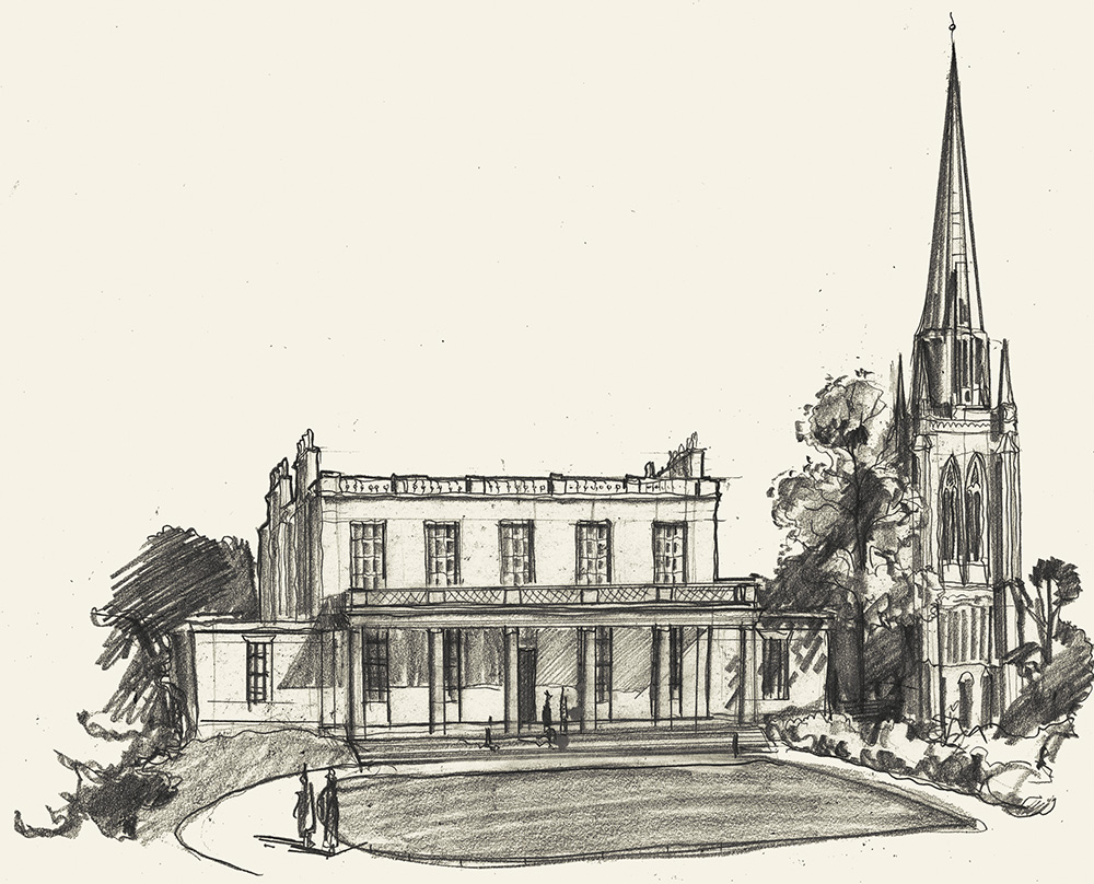 a drawing of Clissold House in Hackney, London