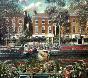 A painting of Blomfield Road in Little Venice London
