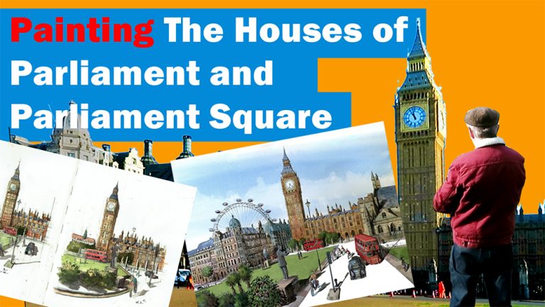 A painting of Parliament Square, and the House of Parliament in London