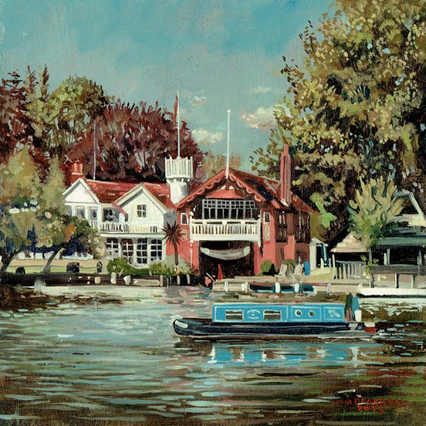 Greetings Card - A painting looking across the Thames, Cookham to a house & boathouse