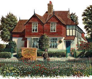 A painting of a house in Wimbledon in the 19th century