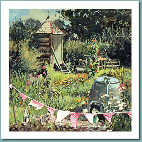 Greetings Card - A garden in the summer with bunting